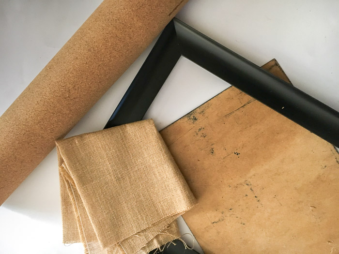 Materials to make the burlap covered cork board