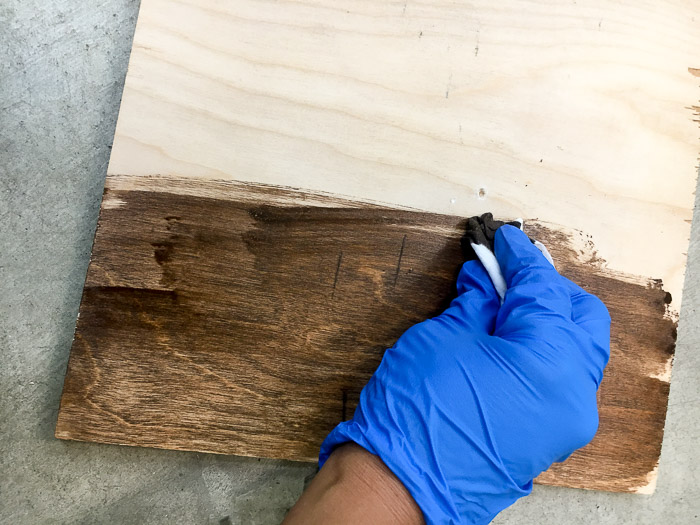 Stained plywood for a metal and wood industrial frame