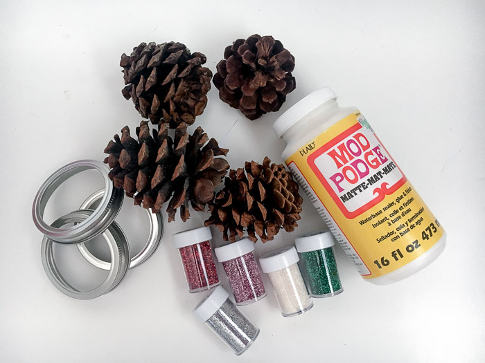 Materials needed to make the pine cone door hanger