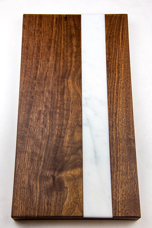 This bread and cheese board with marble inlay is perfect for serving party appetizers!