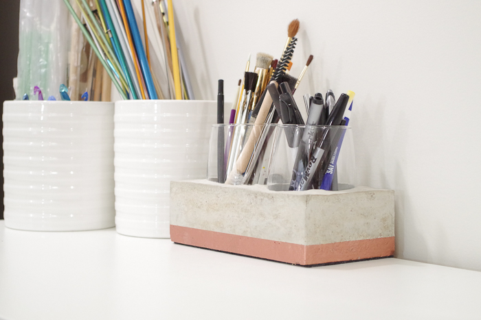 DIY Concrete Desk Organizer- finished photo from right side
