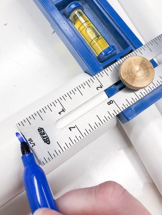 Mark your PVC pipe in 2" sections to create your heart decoration.