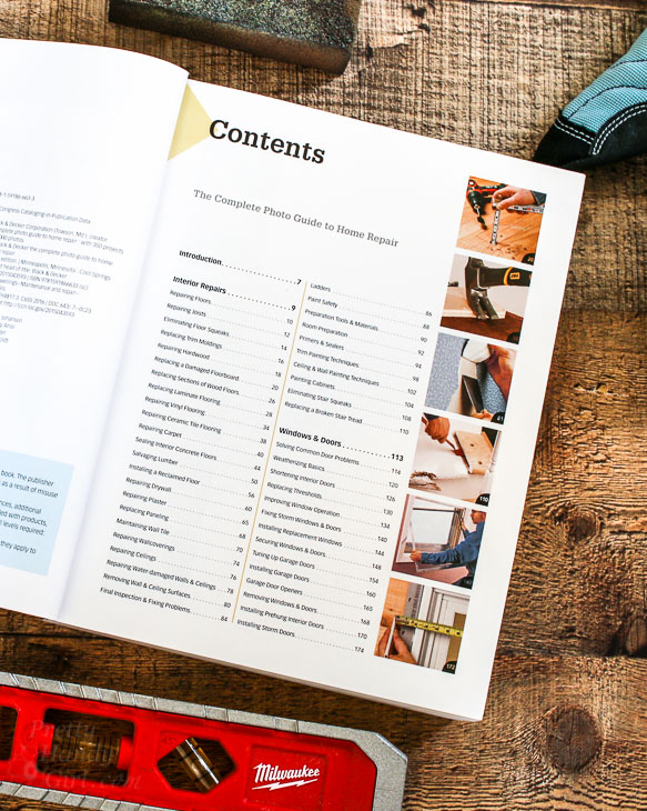Page 1 of Contents of Home Repair book