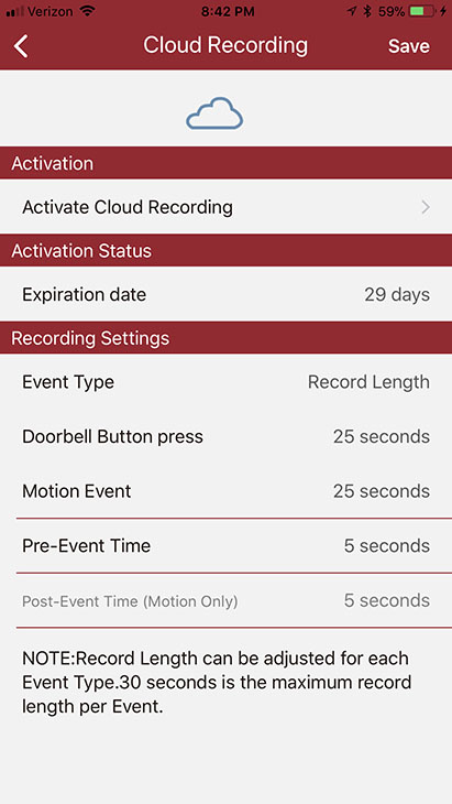 NuTone Knock cloud recording options