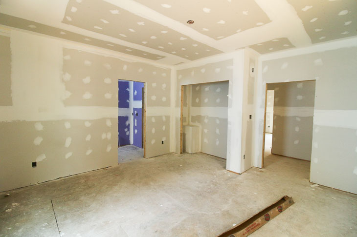 drywall installed in the bedroom