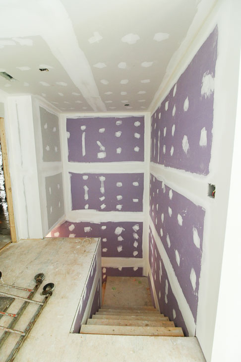 hi-Abuse drywall on stairway