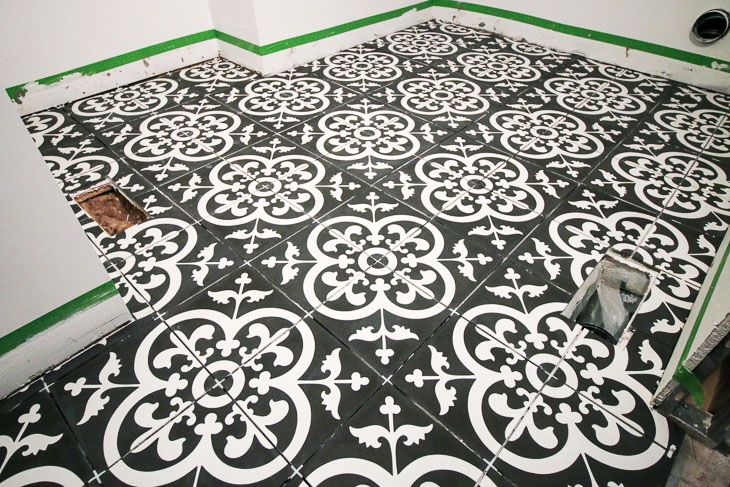 Black & White Avington Cement Tiles in Laundry Room