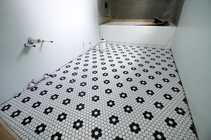 Jeffrey Court Tiles Floral Terrace on Bathroom Floor