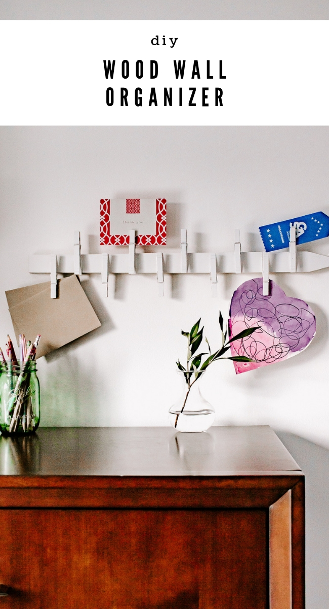 DIY Wood Wall organizer on wall over dresser