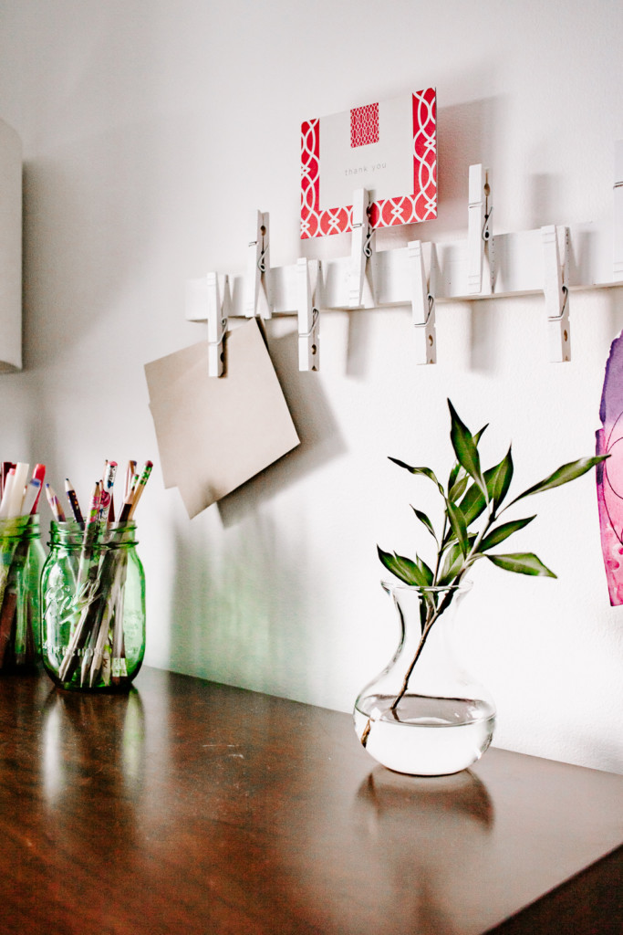 diy wood wall organizer with cards clipped