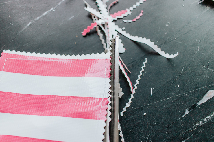 Even up the edges of your newly sewn coasters with your pinking shears