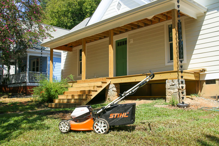 STIHL RMA 460 on front lawn of Saving Etta project