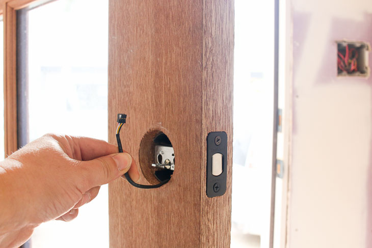 feed wire through deadbolt hole