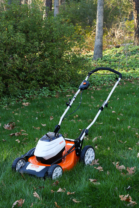 STIHL RMA Battery Powered Mower in beautiful lush lawn
