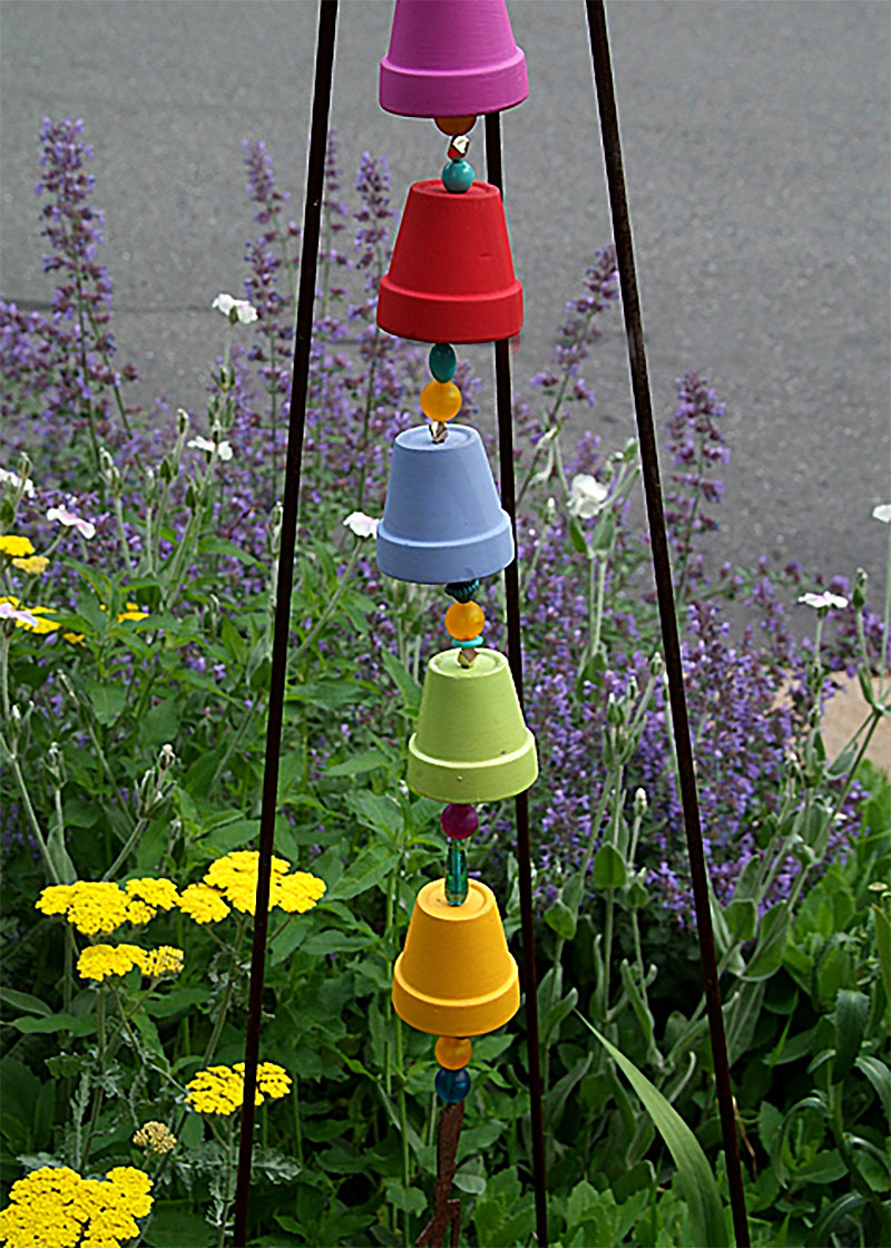 Rainbow painted terra cotta pot rain chain