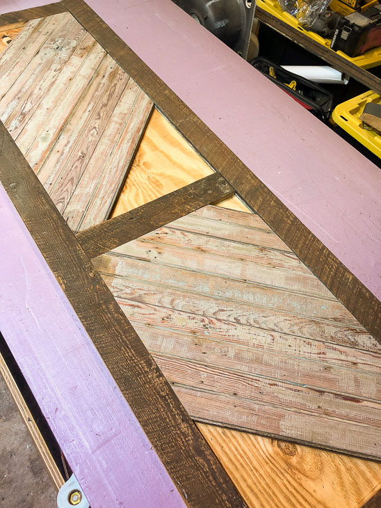 almost all bead board pieces dry fit in reclaimed wood door border