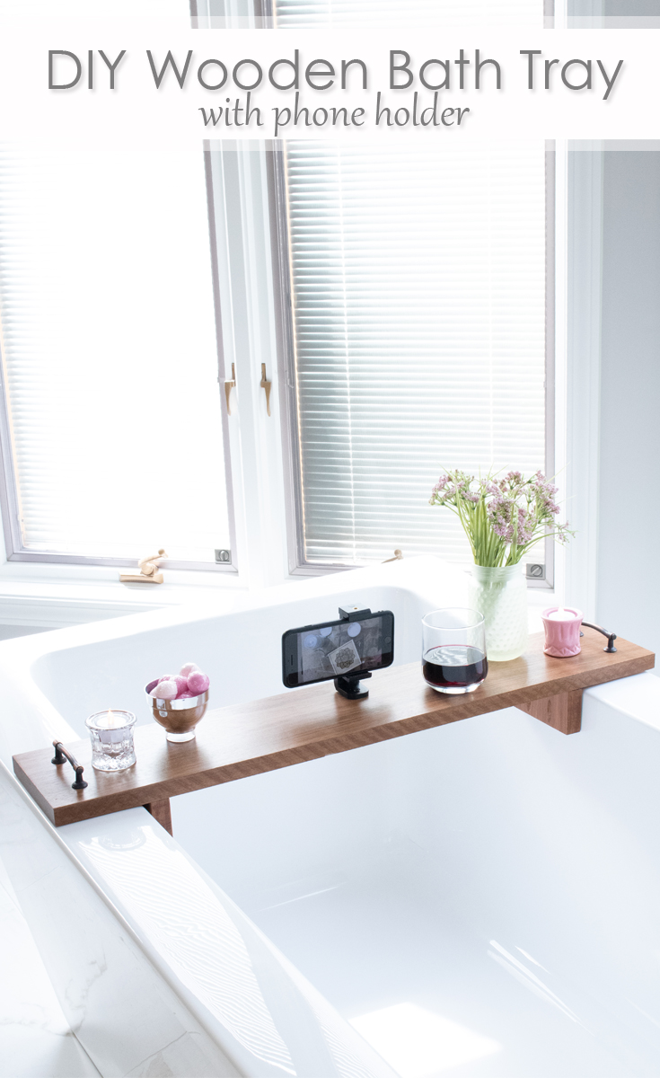 DIY Wooden Bath Tray with phone holder Pinterest image