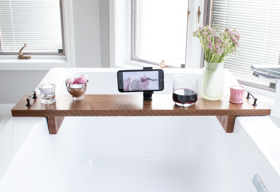 diy bath tray from front view