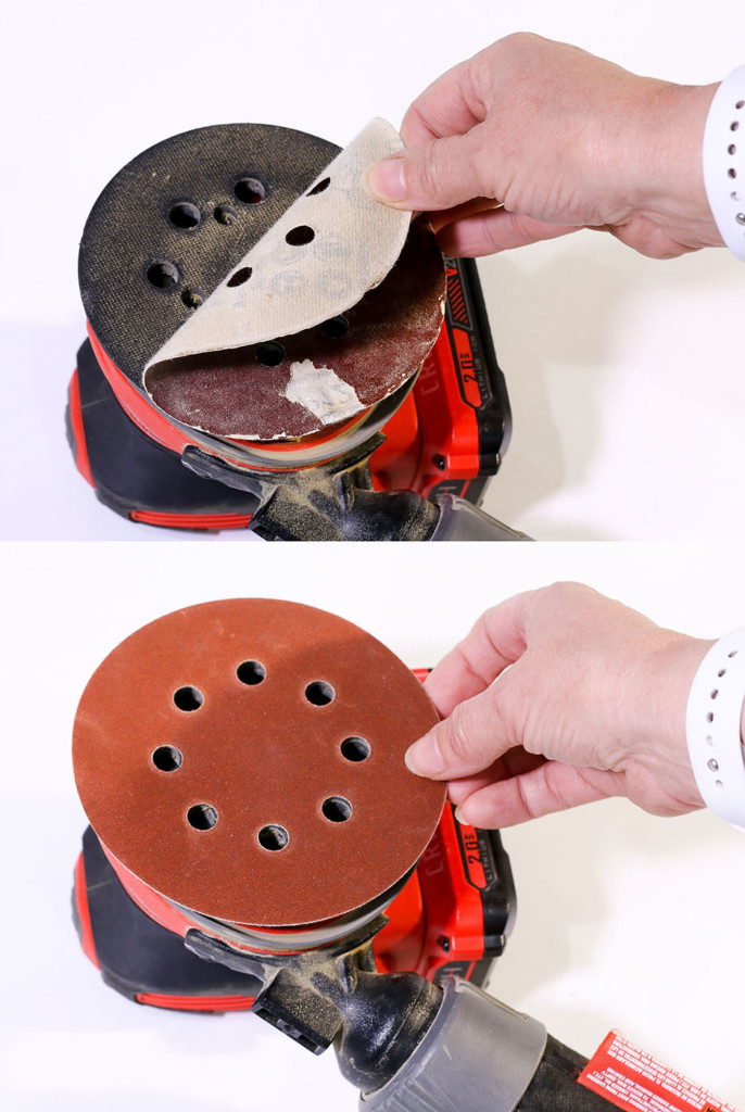 removing worn orbital sander paper, replacing hook and loop sandpaper