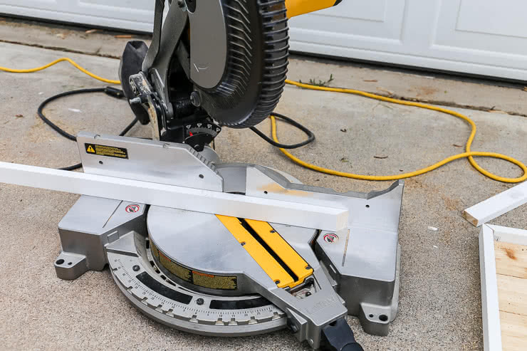 cutting white trim at 45-degree angle
