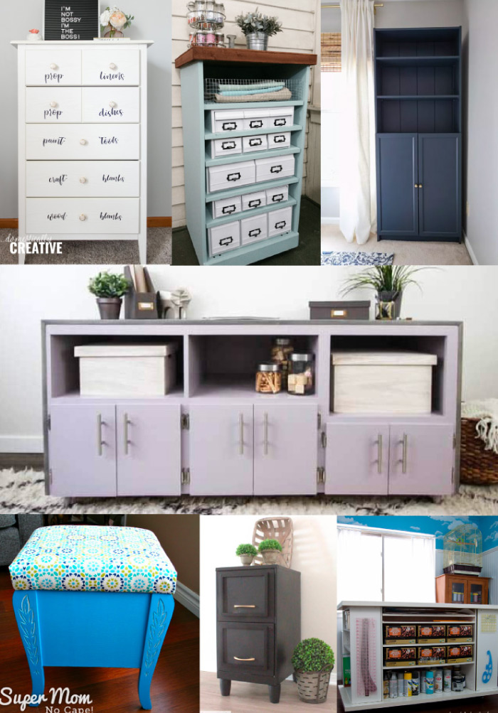 Repurposed furniture for craft room storage
