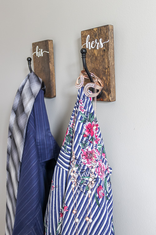 DIY his and hers Hooks to hang up clothes or accessories