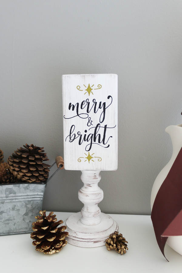 Finished Merry and Bright side on reversible wooden sign