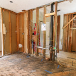 framing opening and plumbing run between kitchen bathroom