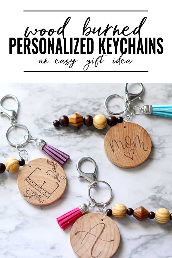 Personalized wood burned keychains pin