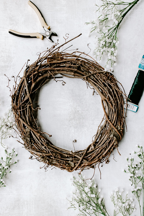 Materials needed to make a Spring Wreath