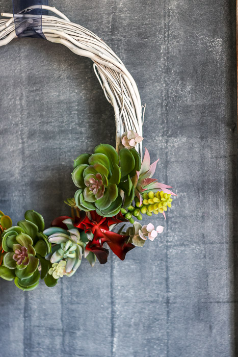 Side view of finished succulent wreath