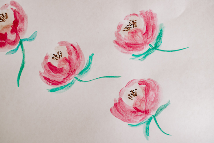 A set of watercolor peony flowers