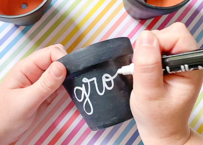 lettering "grow" on chalkboard planter