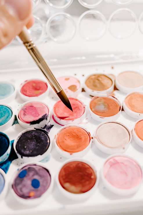 watercolors with a paintbrush