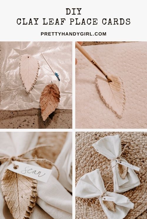 diy clay leaf place cards