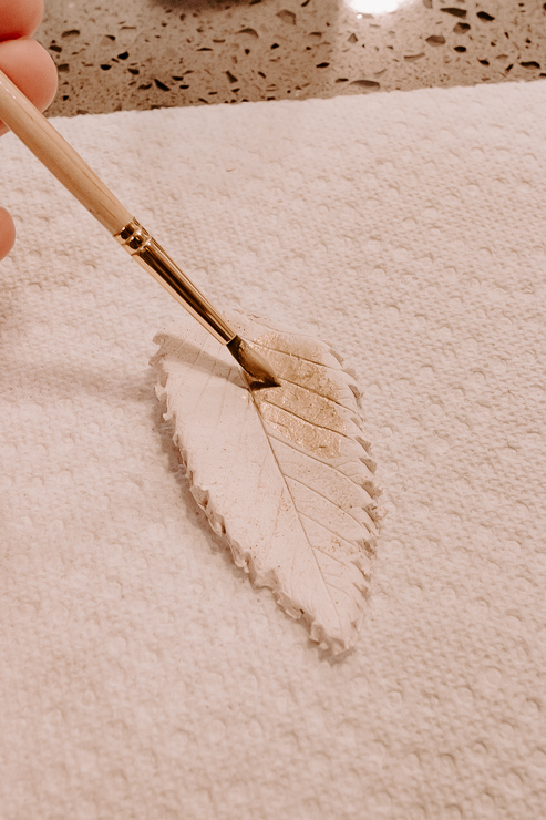 painting clay leaves gold