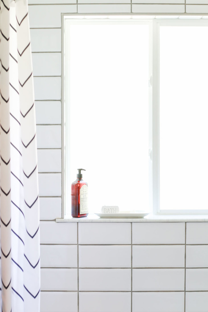 close up view of window surround in shower using Schluter profiles