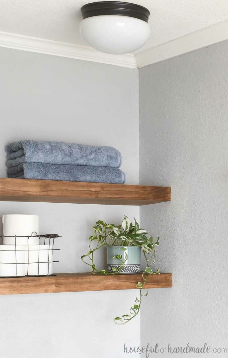 floating shelves in bathroom