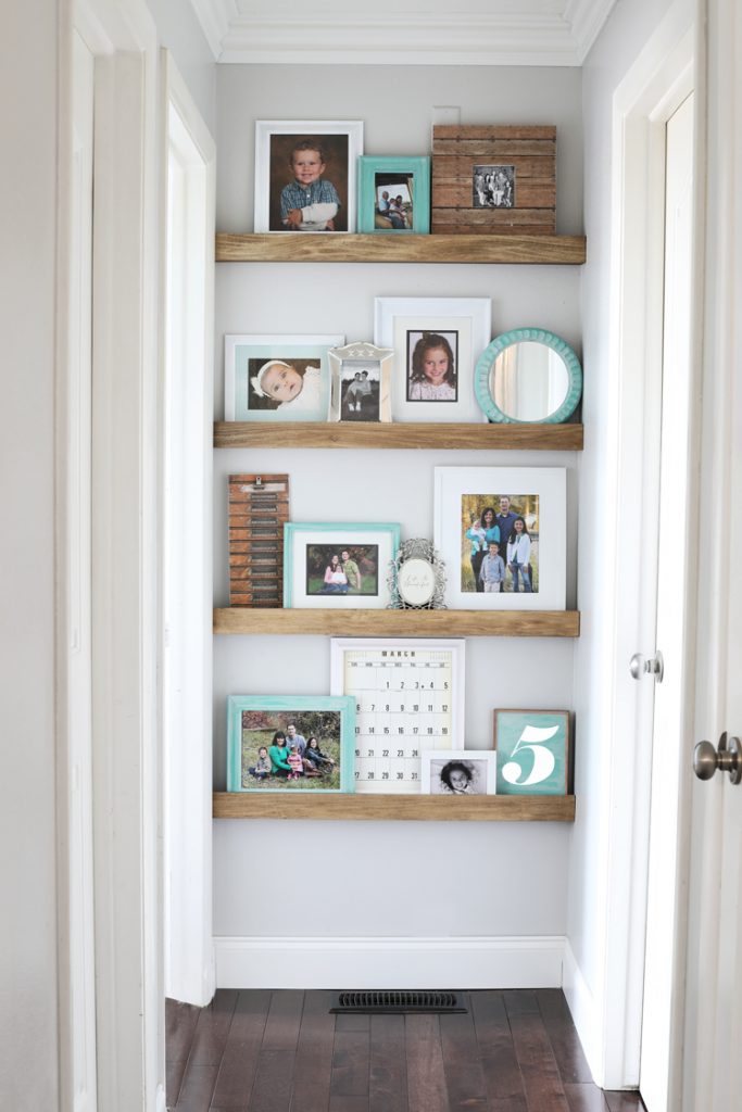 DIY Floating Shelves with picture frames