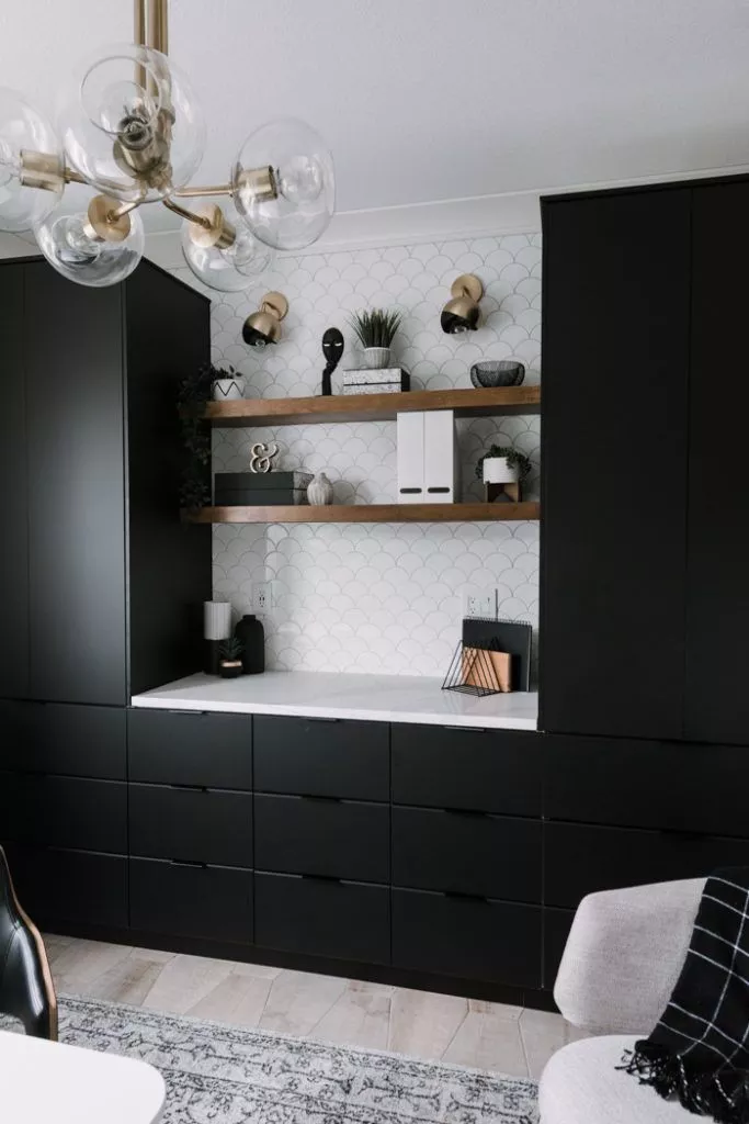walnut floating shelves