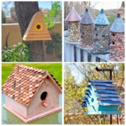 collage with 4 diy birdhouse images