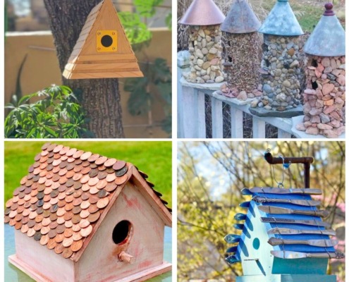 collage with 4 diy birdhouse images