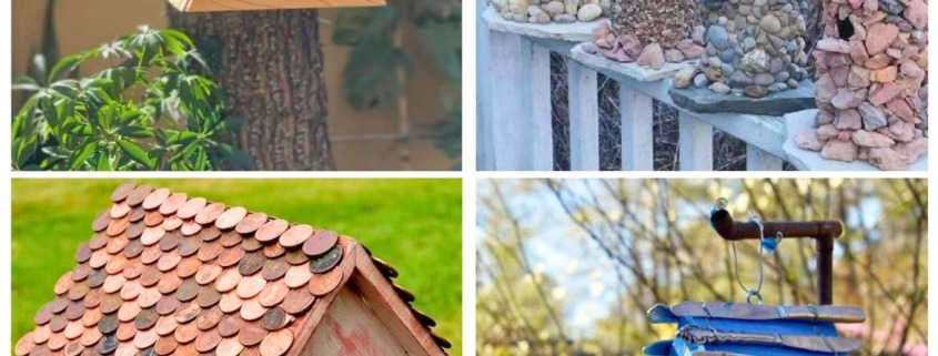 collage with 4 diy birdhouse images