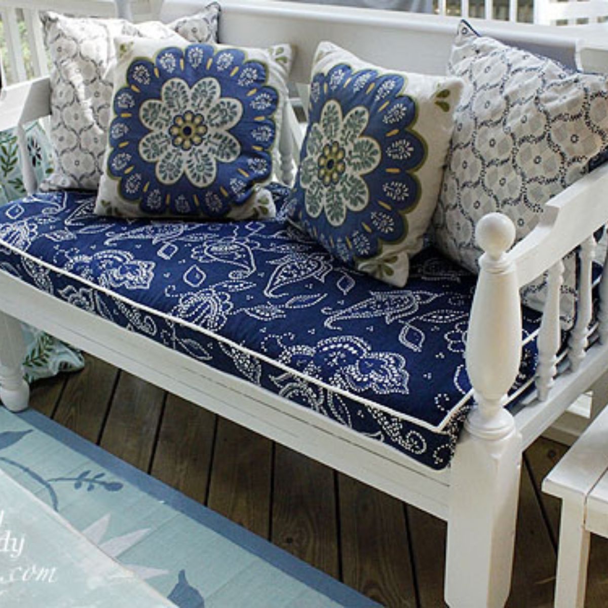 side view of diy bench cushion