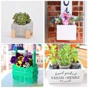 collage with 4 images showing diy planters