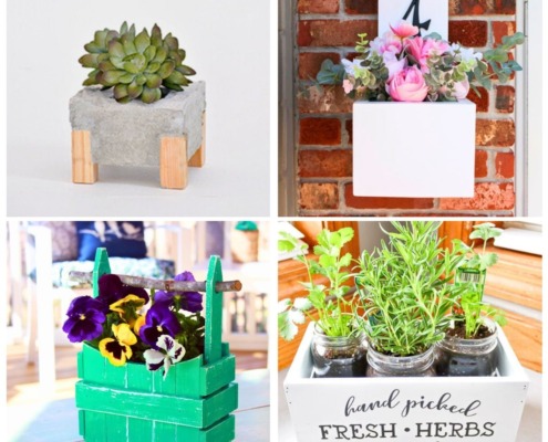 collage with 4 images showing diy planters