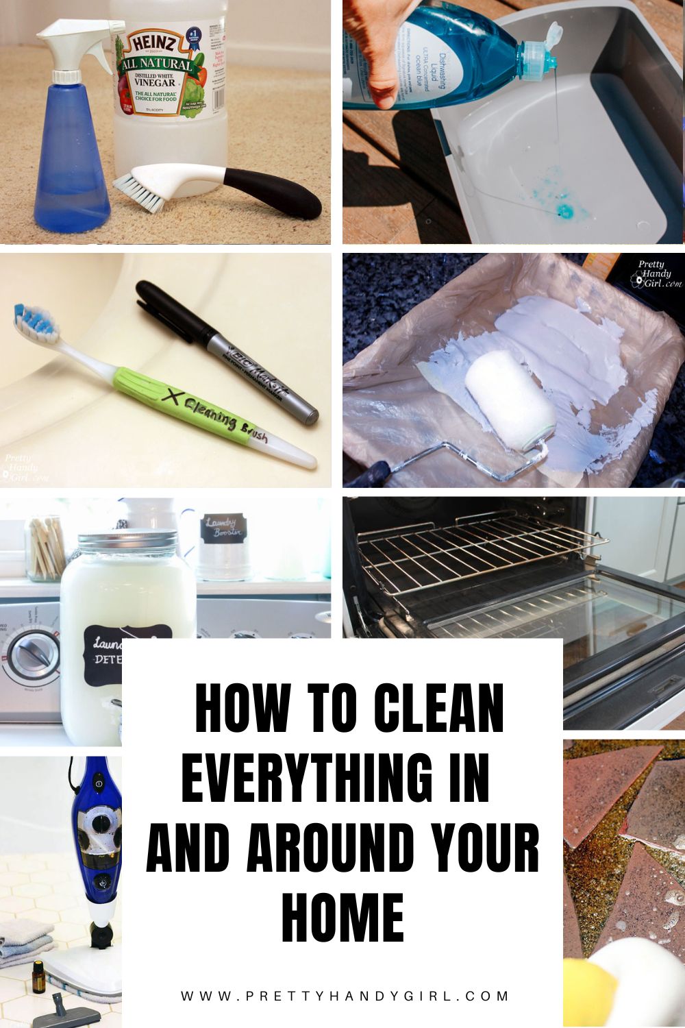 6 image collage diy cleaning hacks with text overlay